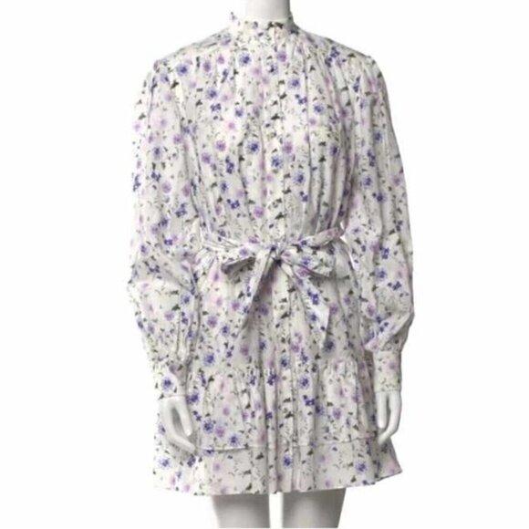 The Kooples - Short Printed Dress with Long Sleeves - Ecru/Lavender. Size:1(US). - Picture 13 of 16